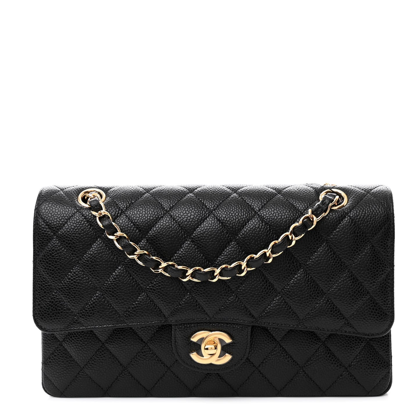 Caviar Quilted Medium Double Flap Black