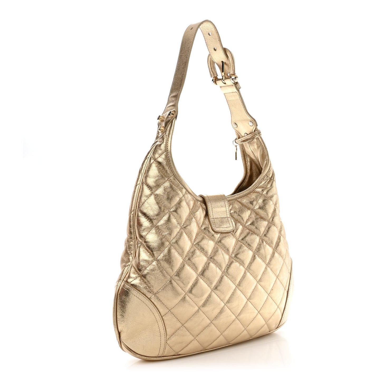 Metallic Calfskin Quilted Hoxton Hobo Gold