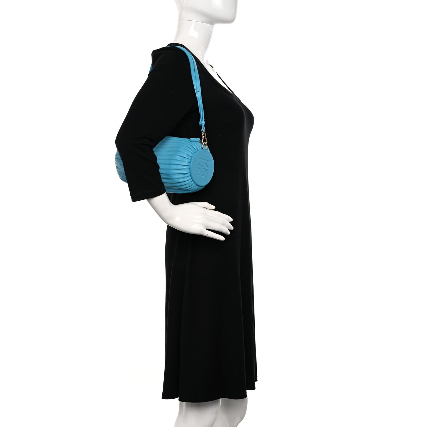 Lambskin Pleated Bracelet Pouch Shoulder Bag Turquoise