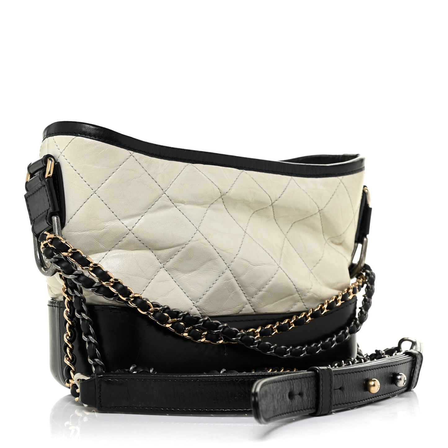 Aged Calfskin Quilted Small Gabrielle Hobo Black White
