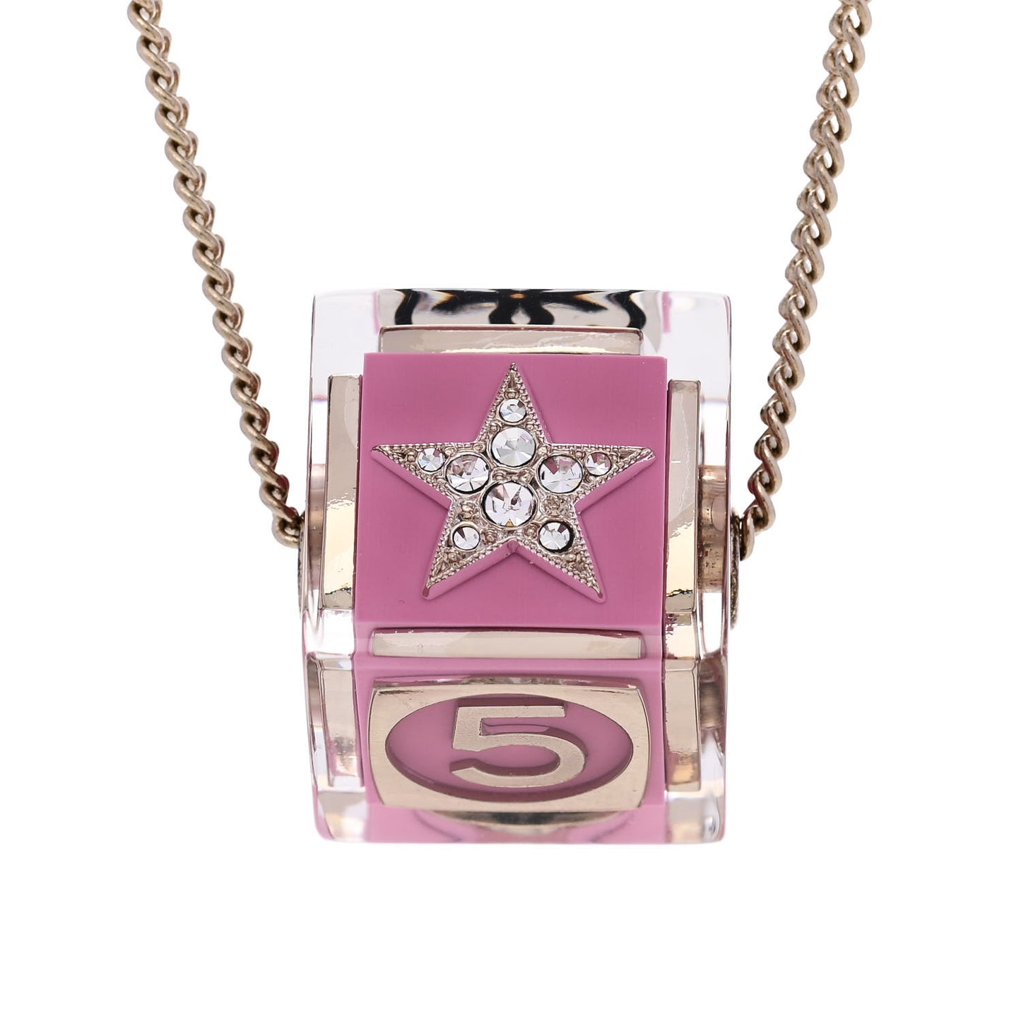 Resin Crystal CC Cube Necklace Gold Pink