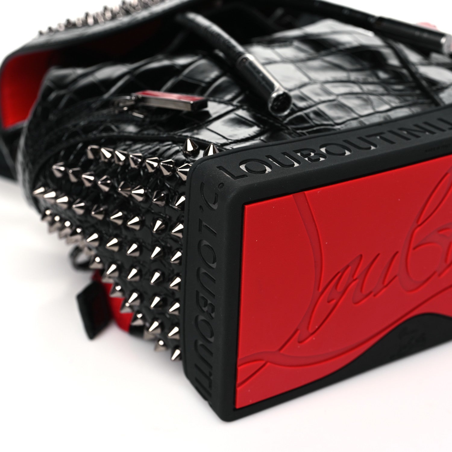 Christian Louboutin Calfskin Alligator Embossed Spiked Small Explorafunk Backpack Black 8 of 10