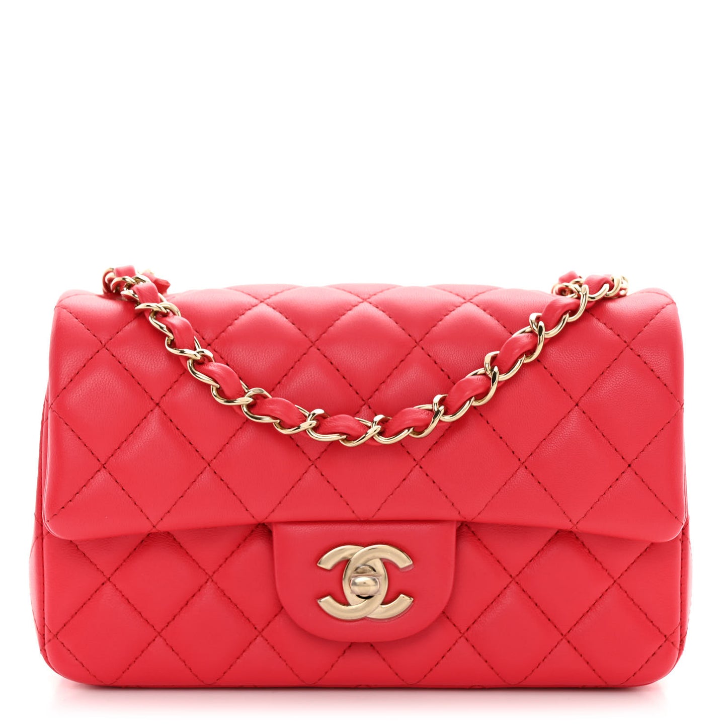 Lambskin Quilted Mini Rectangular Flap Dark Red