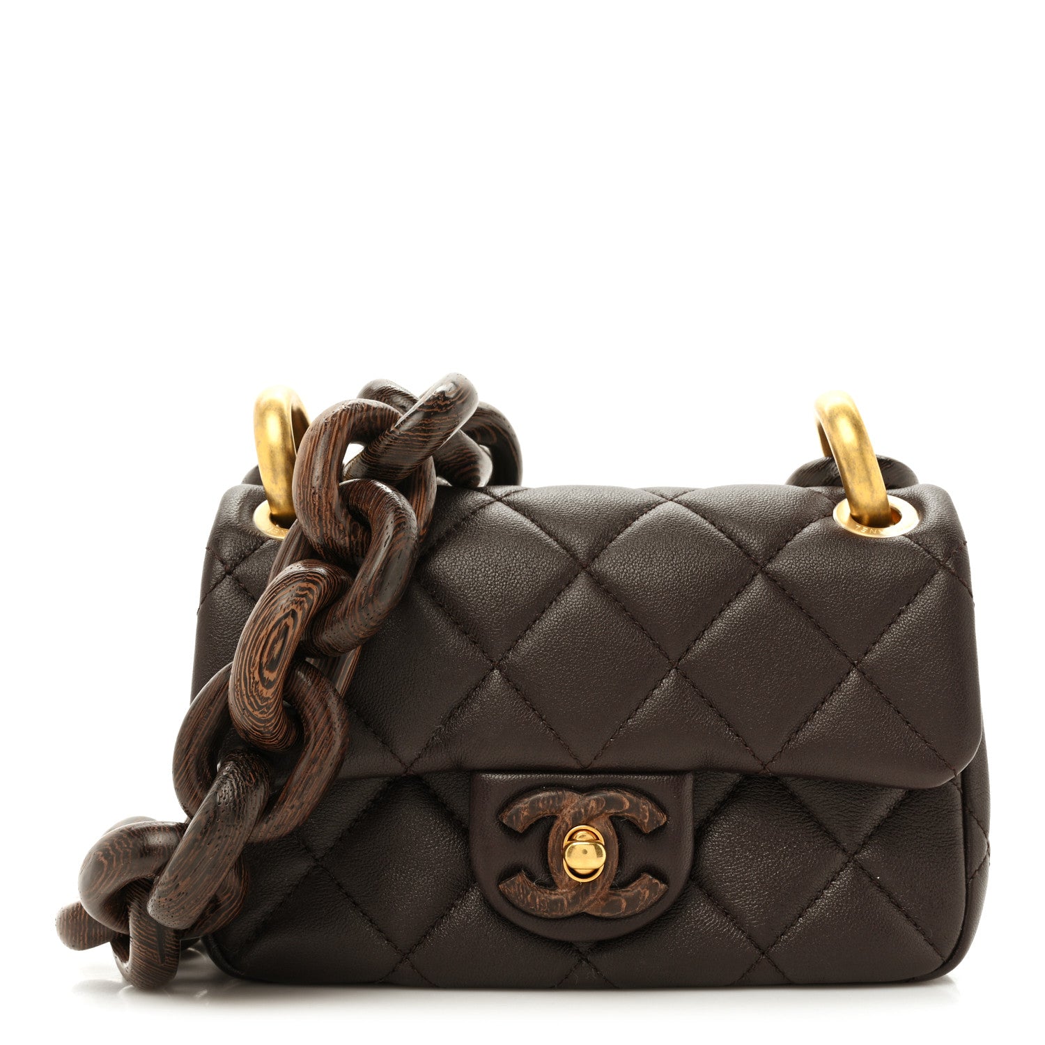 CHANEL ショルダーバッグ ブラウン Chanel Lambskin Wenge Quilted Mini Fashion Wood Square Flap Brown