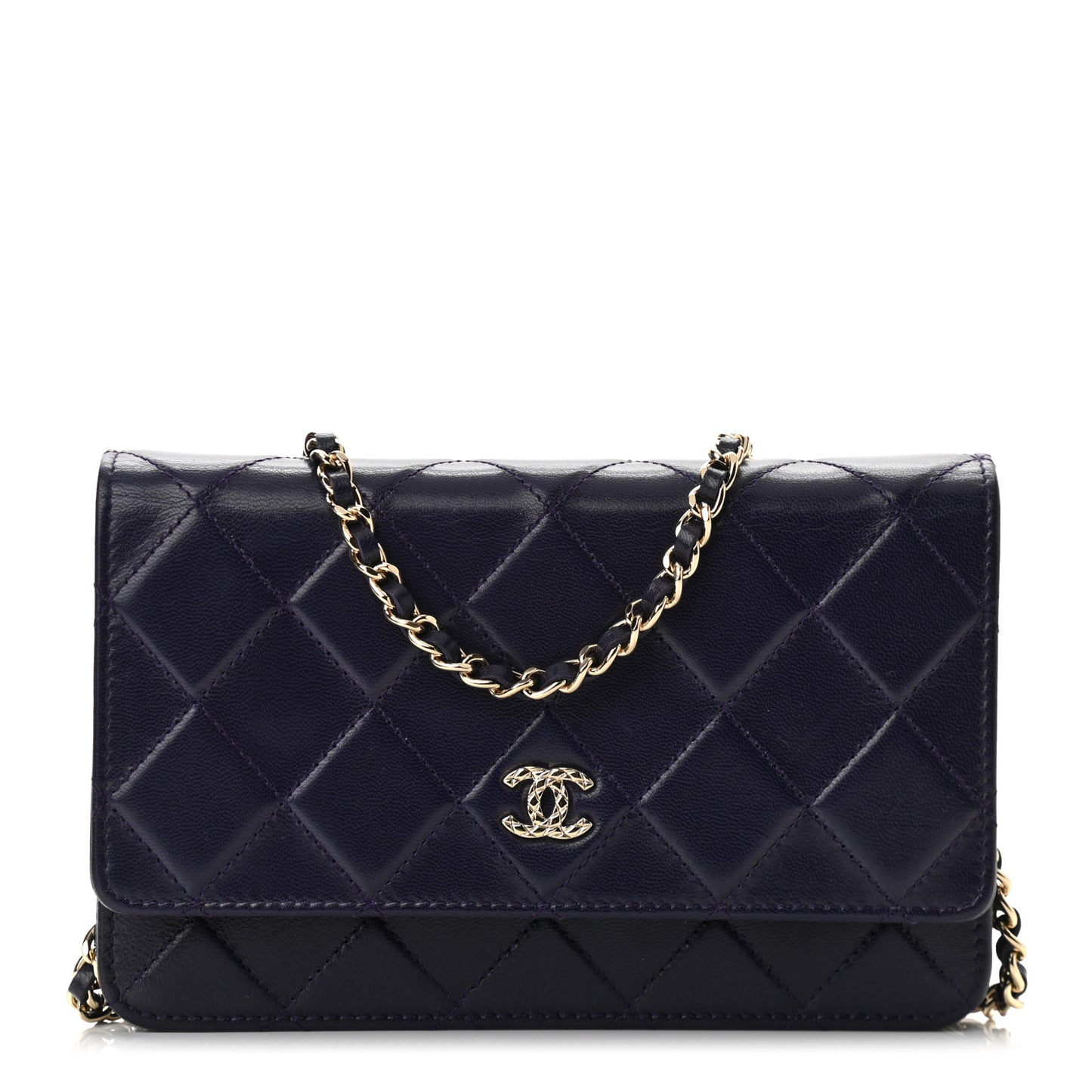 Lambskin Quilted Wallet On Chain WOC Purple
