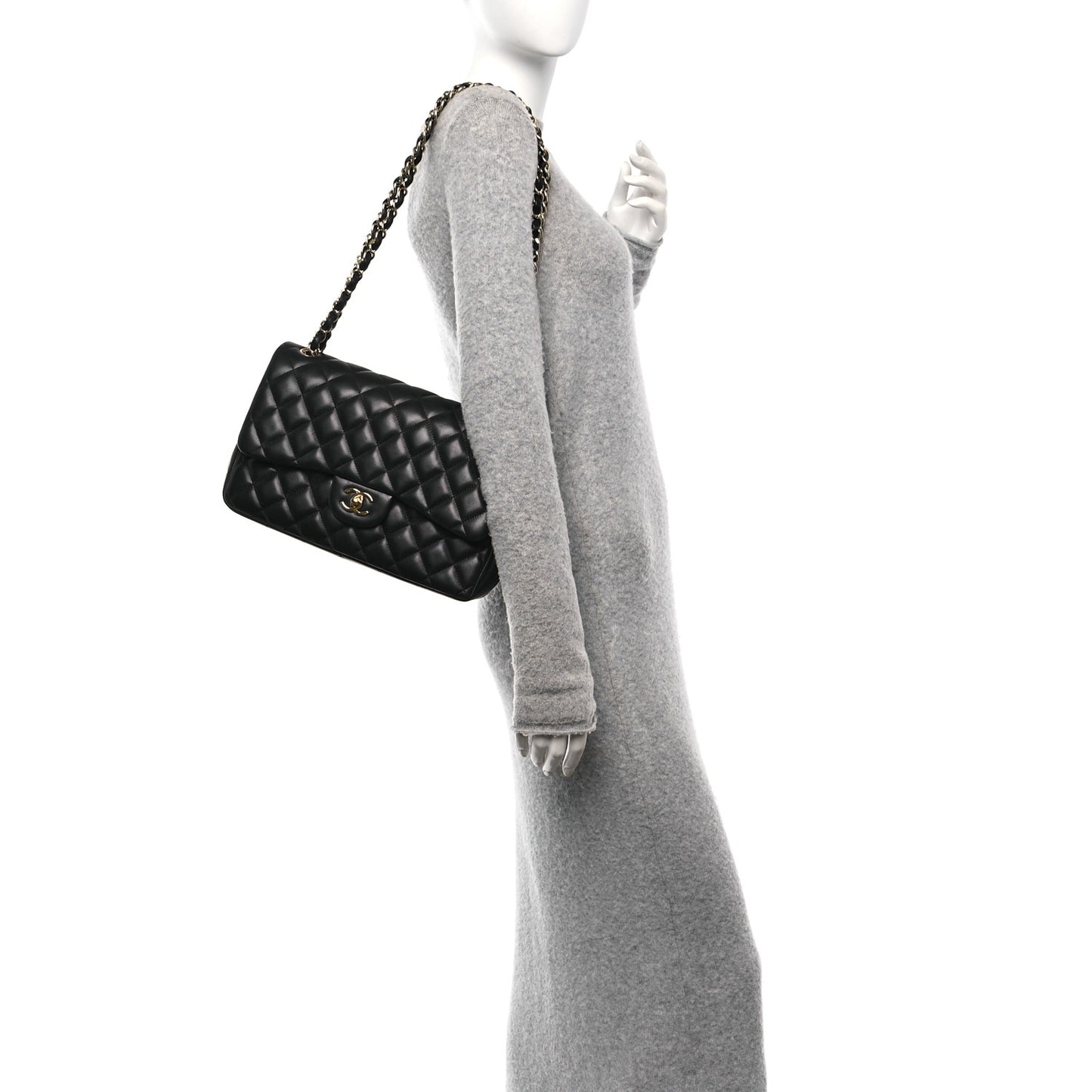 Lambskin Quilted Jumbo Double Flap Black