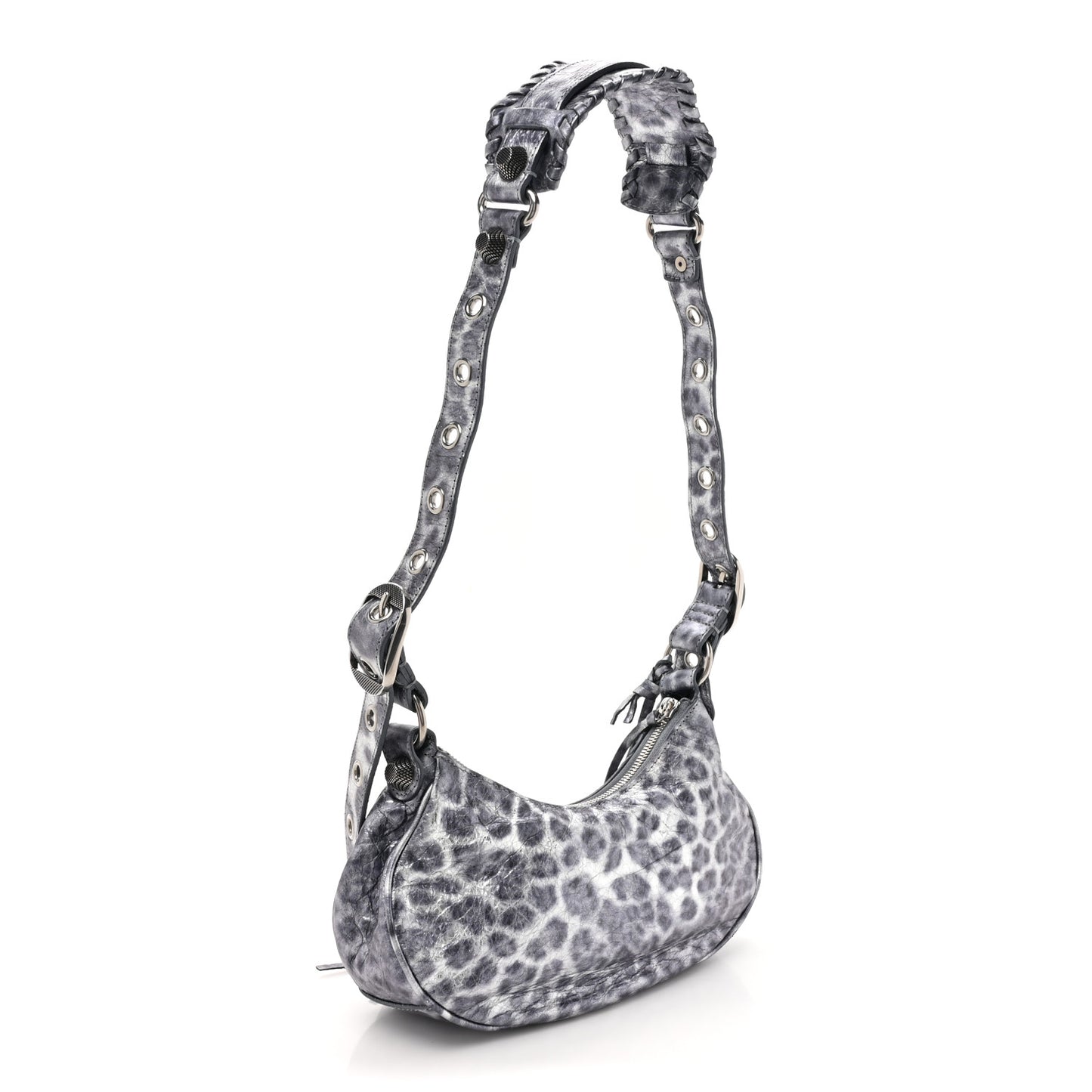 Metallic Agneau Arena Leopard Le Cagole Shoulder Bag XS Dark Grey