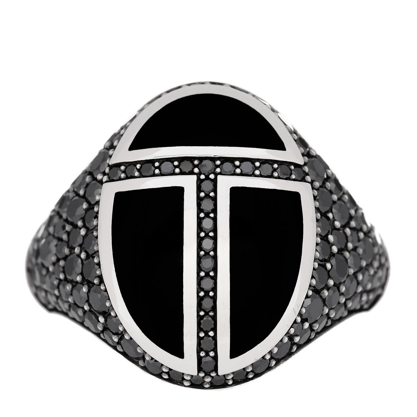 Sterling Silver Black Diamond Black Onyx Cairo Signet Ring 70 13