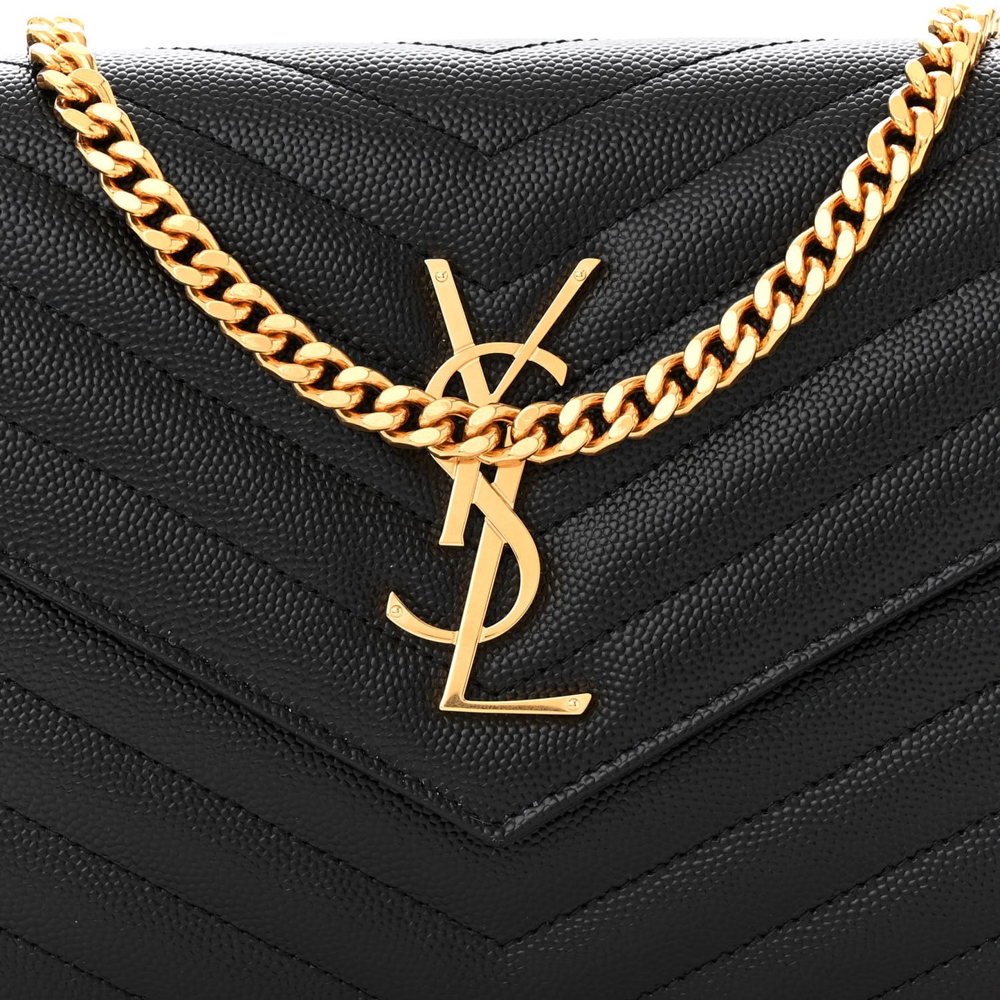 Grain De Poudre Matelasse Chevron Monogram Chain Wallet Black