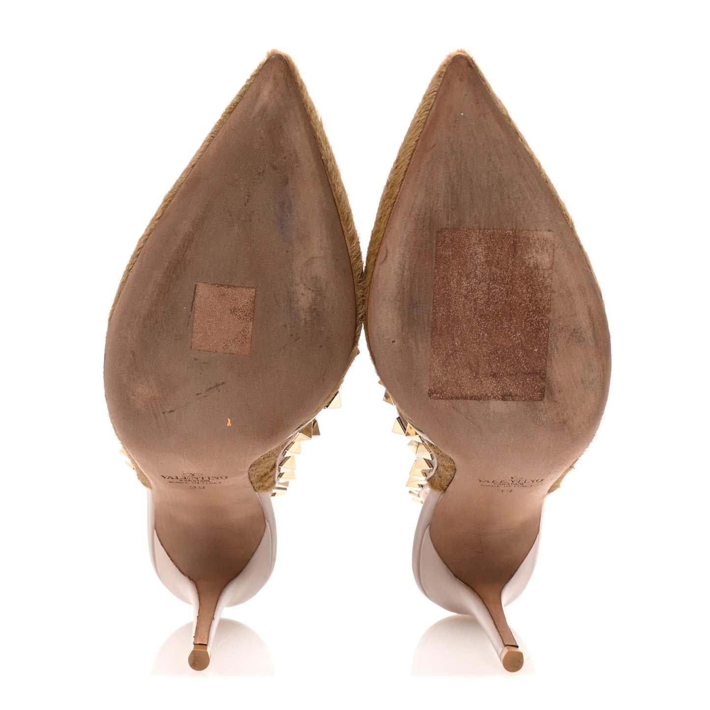 Pony Hair Rockstud Ankle Strap Pumps 39 Gold