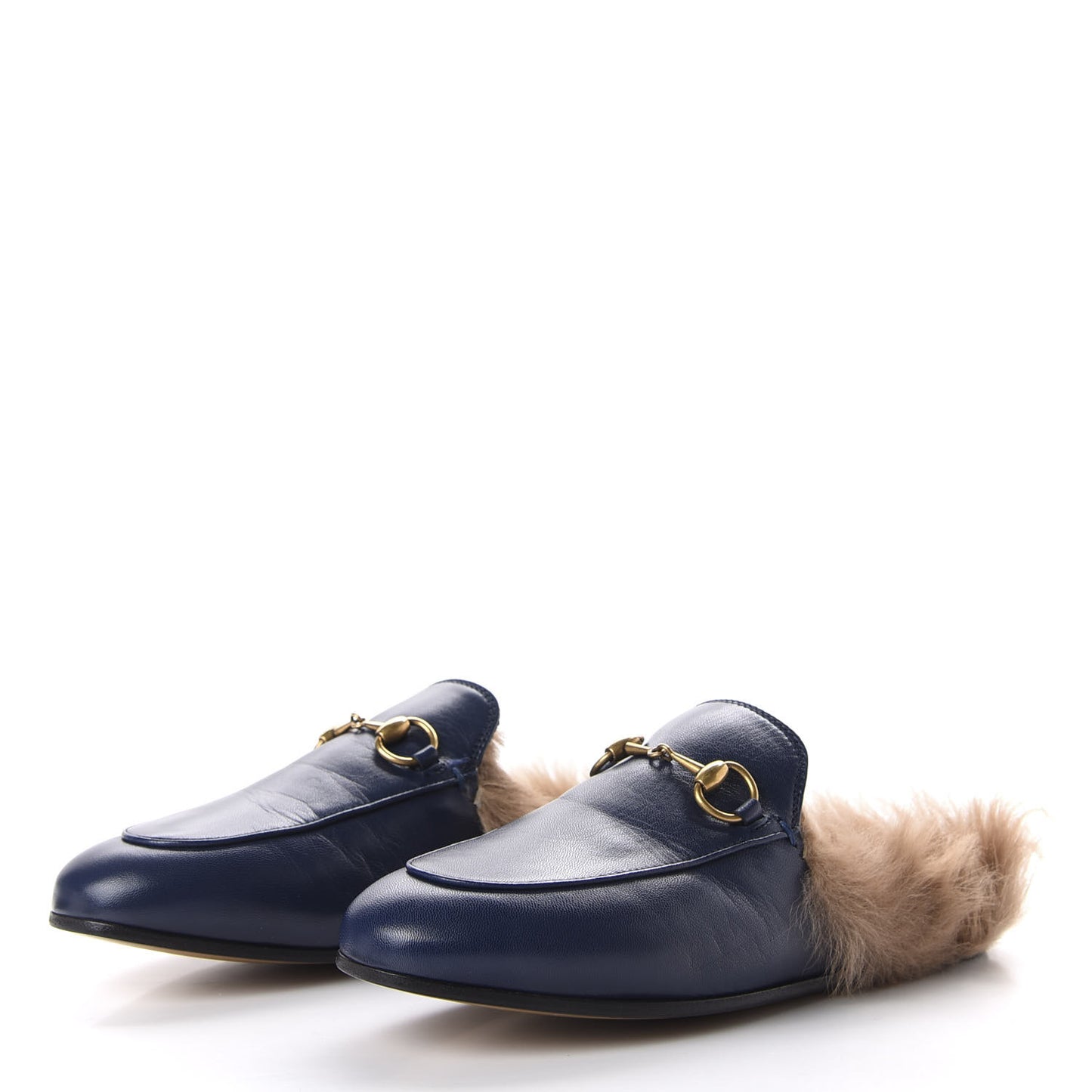 Malaga Kid Fur Womens Princetown Slippers 36.5 Blue Agata