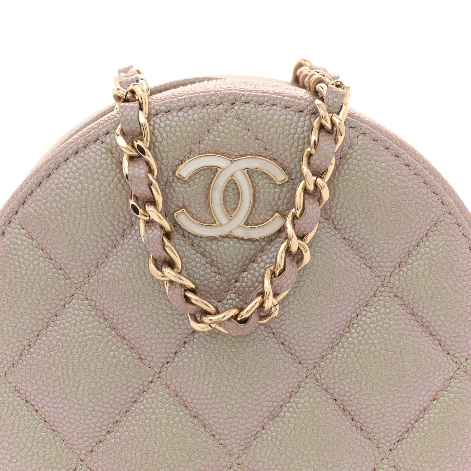 Chanel Iridescent Caviar Resin Quilted Round Clutch With Chain Beige 8 of 11