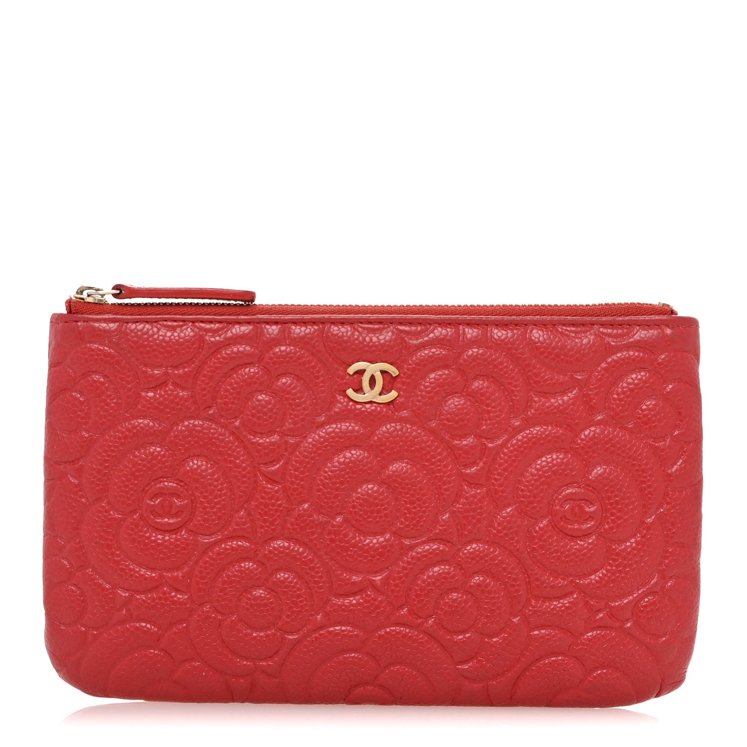 Chanel Caviar Camellia Embossed Cosmetic Pouch Red 1 of 10