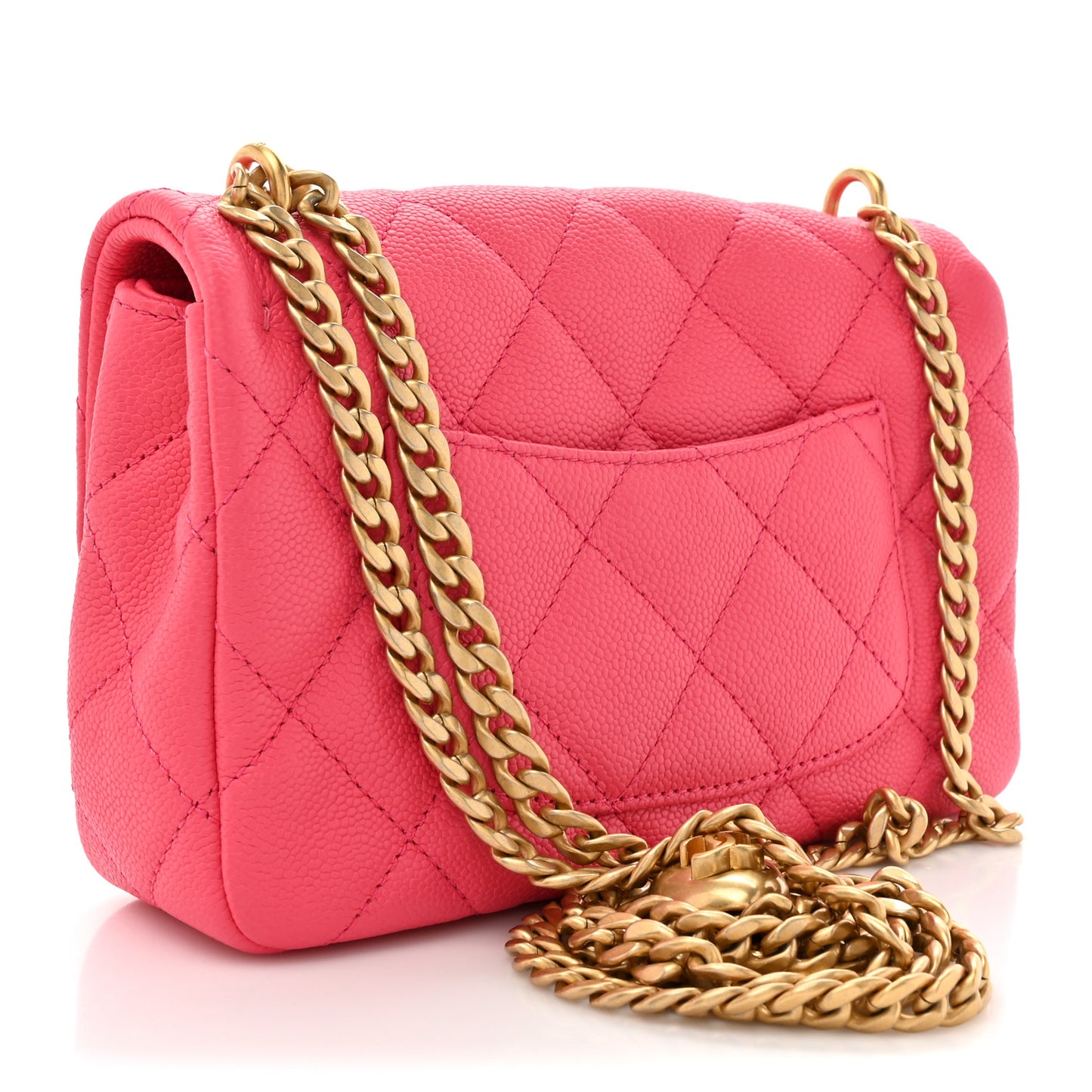 Caviar Quilted Sweetheart Mini Rectangular Flap Dark Pink