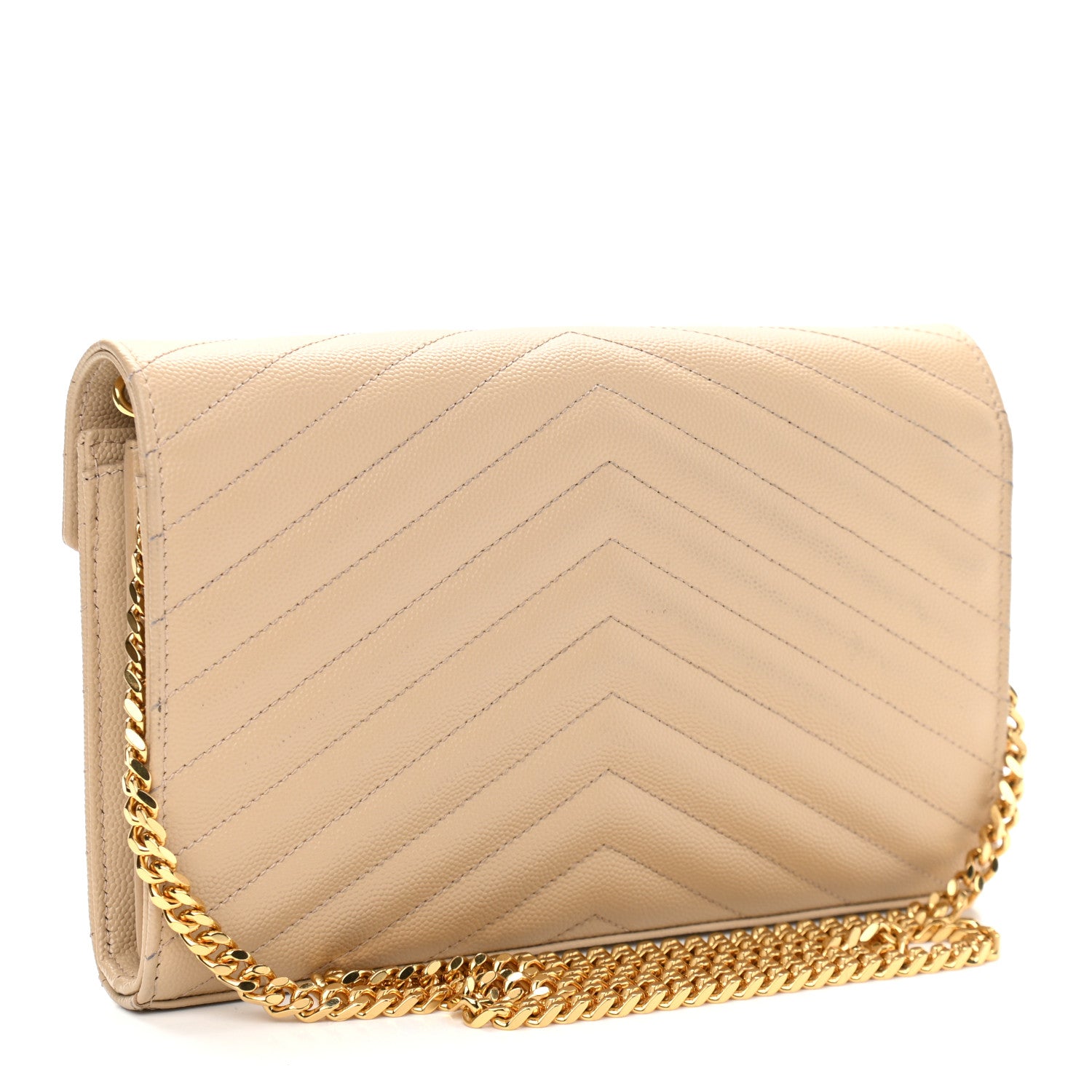 Saint Laurent Grain De Poudre Matelasse Chevron Monogram Chain Wallet Nude Powder 2 of 9
