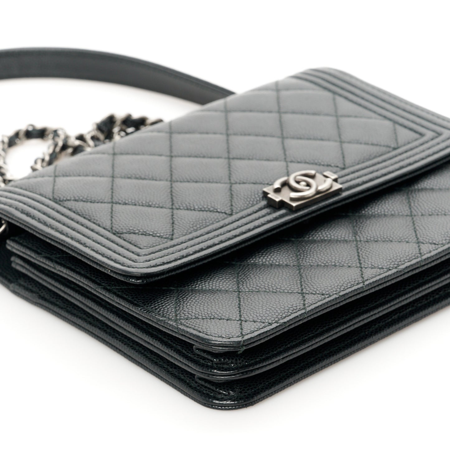 Caviar Quilted Boy Square Wallet on Chain WOC Black
