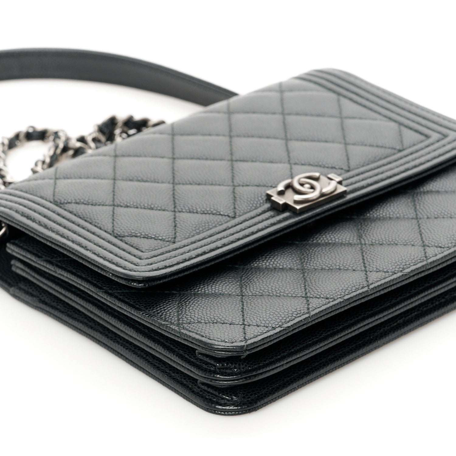 Chanel Caviar Quilted Boy Square Wallet on Chain WOC Black 10 of 12