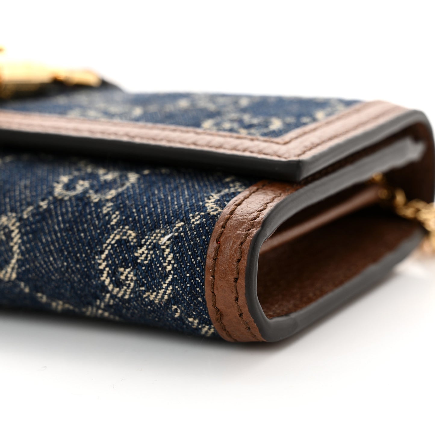 New Denim GG Monogram Jackie 1961 Chain Wallet Blue Tea Cuir