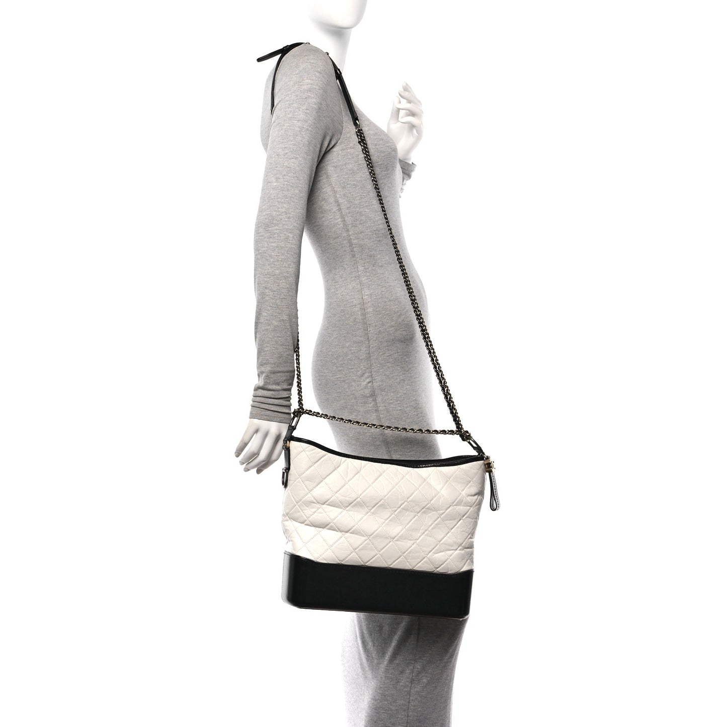 Aged Calfskin Quilted Large Gabrielle Hobo White Black