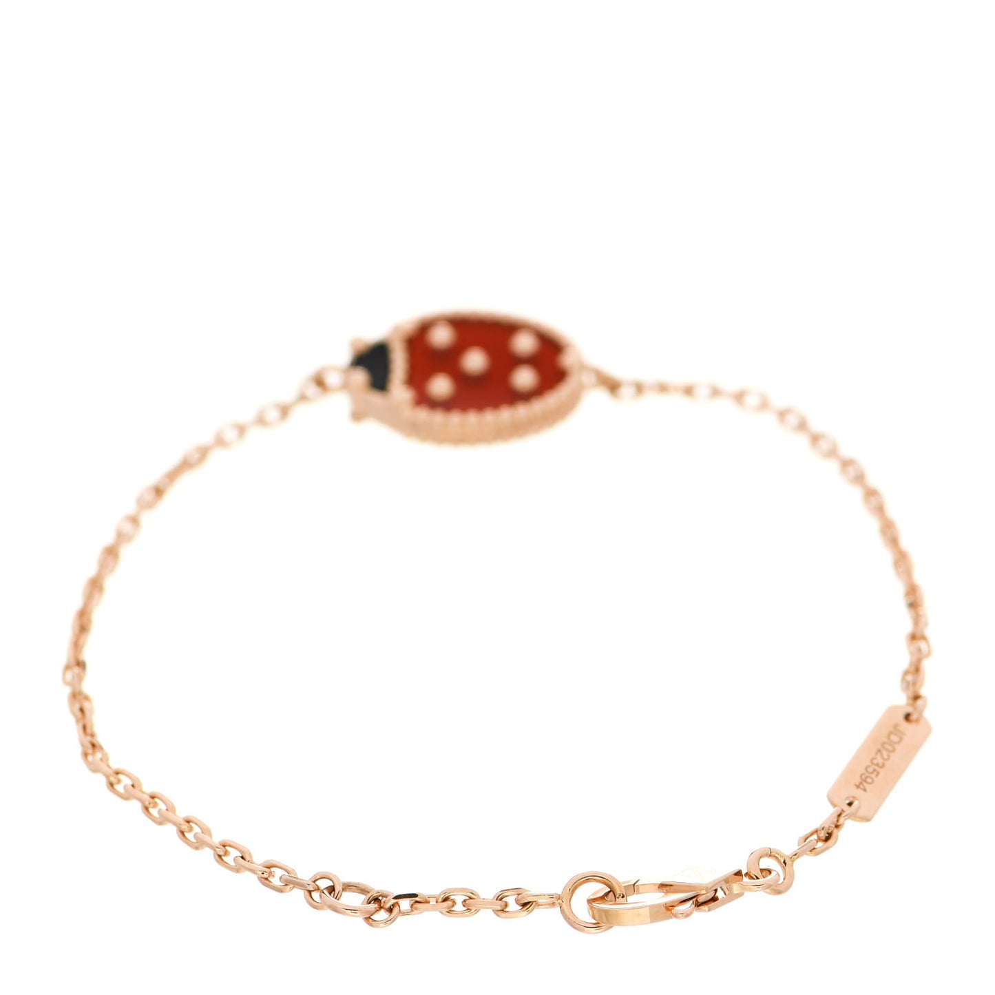 18K Rose Gold Carnelian Onyx Lucky Spring Closed Wing Ladybug Bracelet
