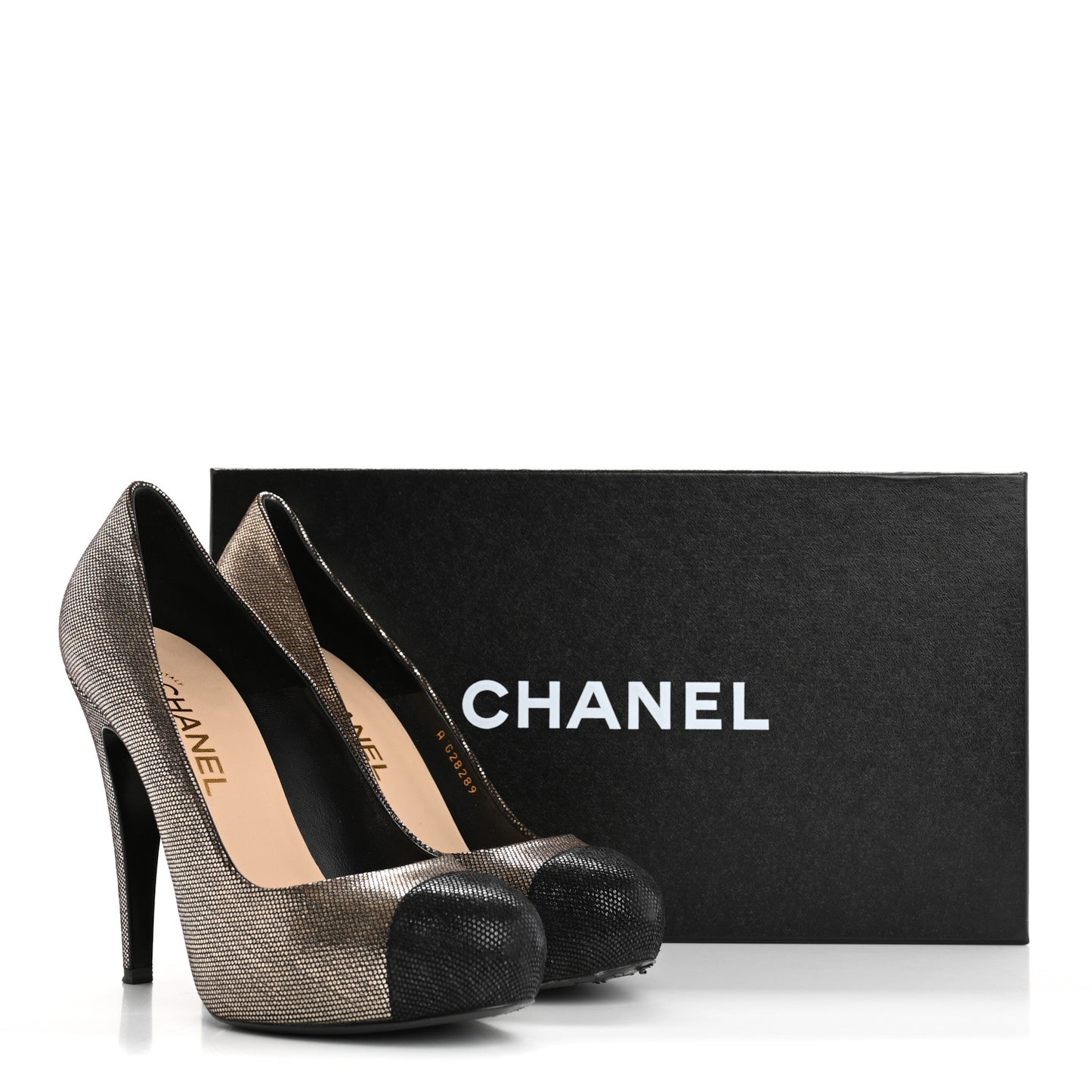 Textured Suede Cap Toe CC Pumps 38.5 Light Gold Black