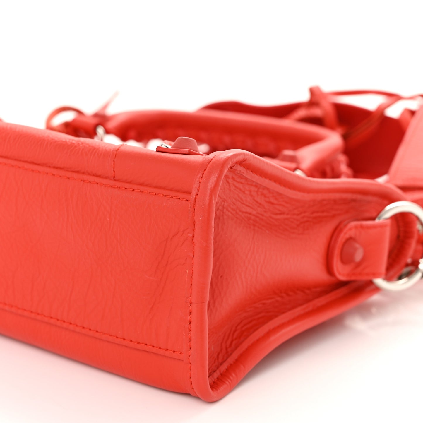 Matte Goatskin Rubber Covered Classic Hardware Mini City Rouge Coquelicot Rouge Braise
