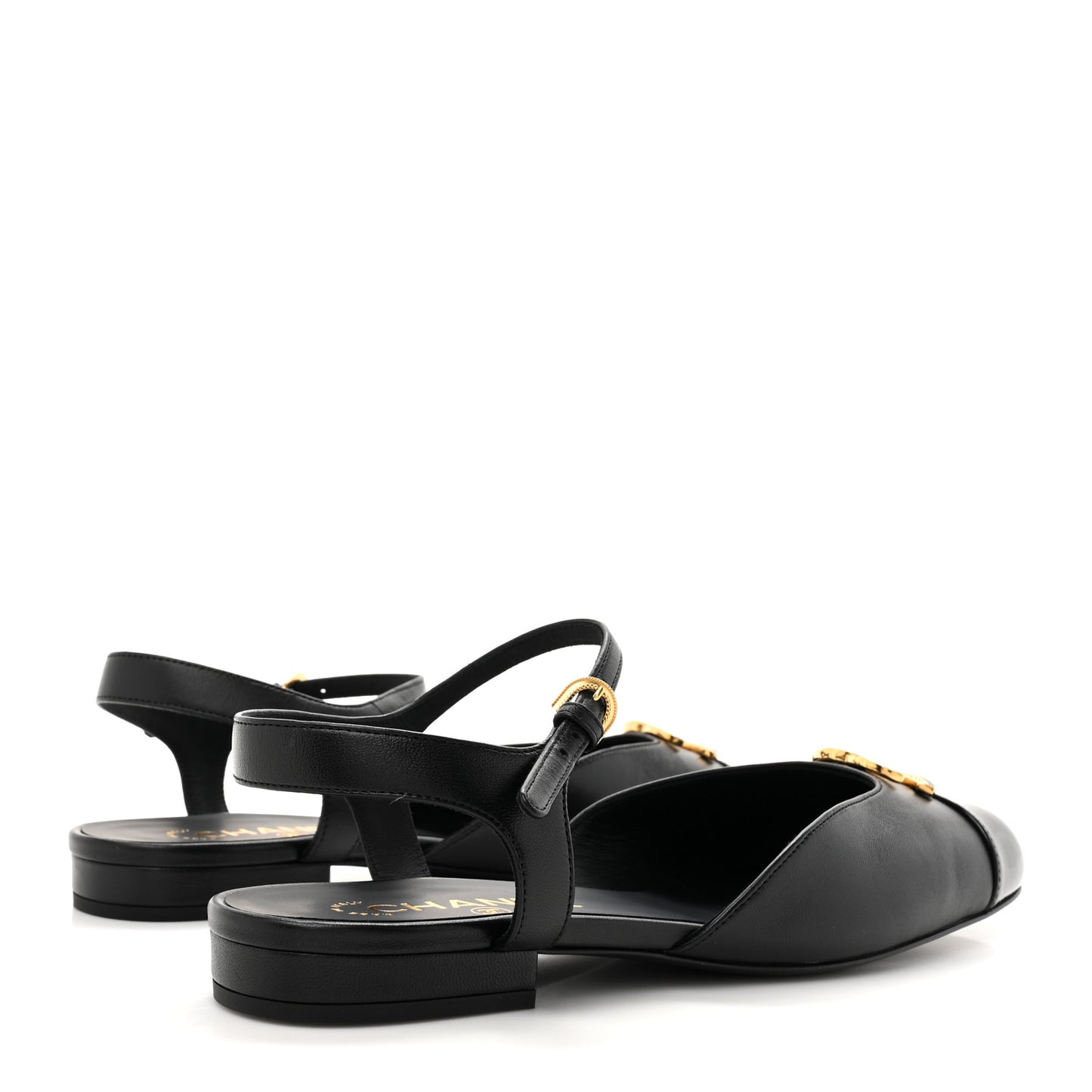 Lambskin Patent Cap Toe Crystal Enamel CC Mary Jane Slingback Flats 39 Black