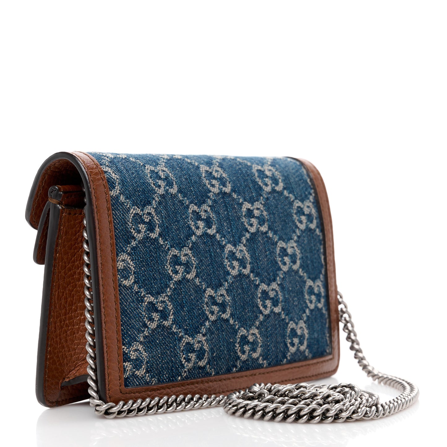 New Denim GG Monogram Dollar Calfskin Enamel Super Mini Dionysus Shoulder Bag Blue Tea Cuir Epilog Electric Blue