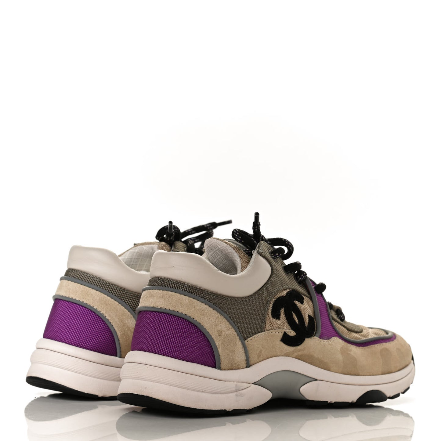 Mesh Suede Calfskin Grained Calfskin Womens CC Sneakers 39 Beige Dark Beige Purple