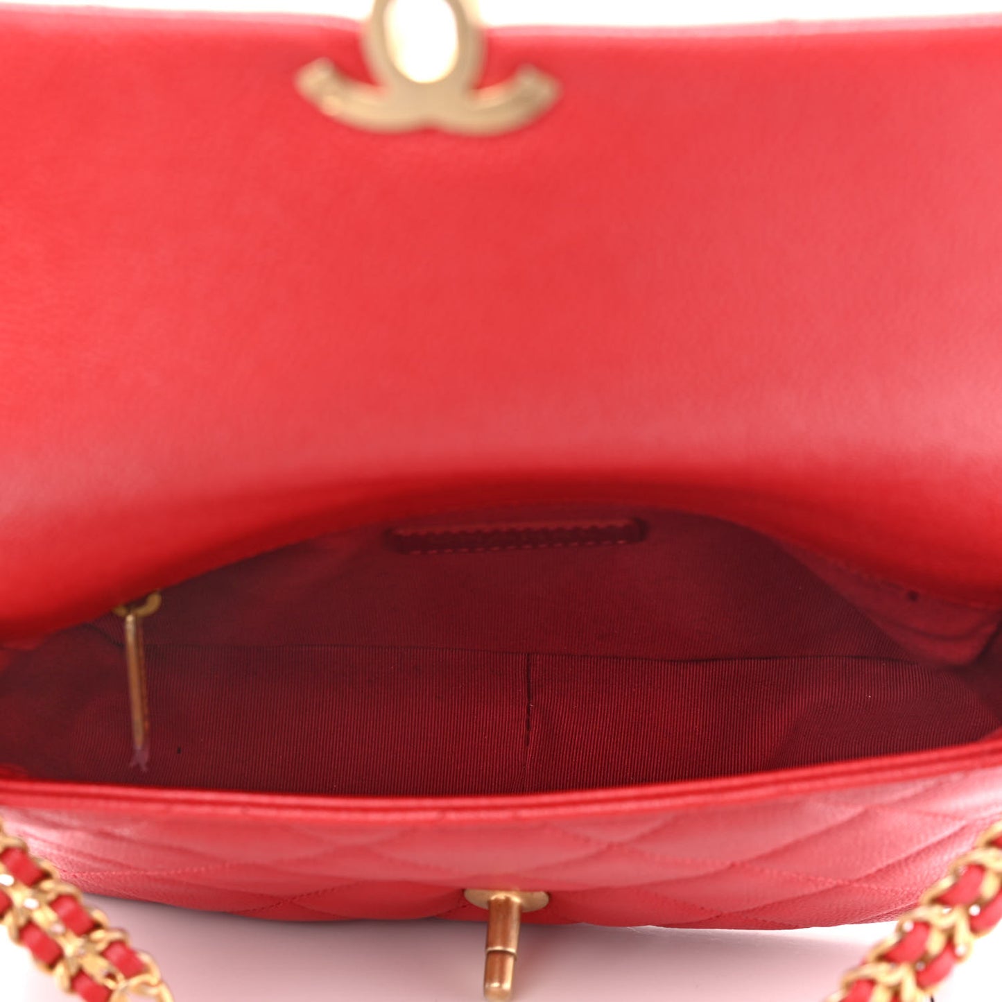 Shiny Caviar Quilted Small Chain Melody Flap Red