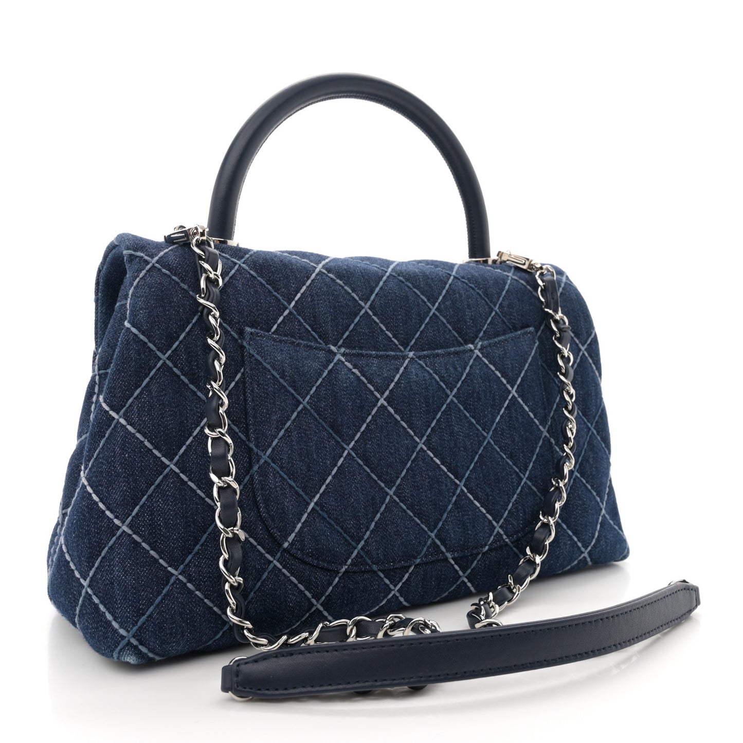 Denim Quilted Small Coco Handle Flap Blue