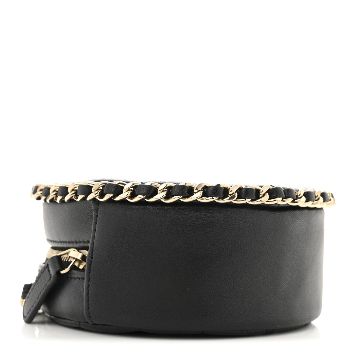 Lambskin Quilted Chain Around CC Round Clutch With Chain Black
