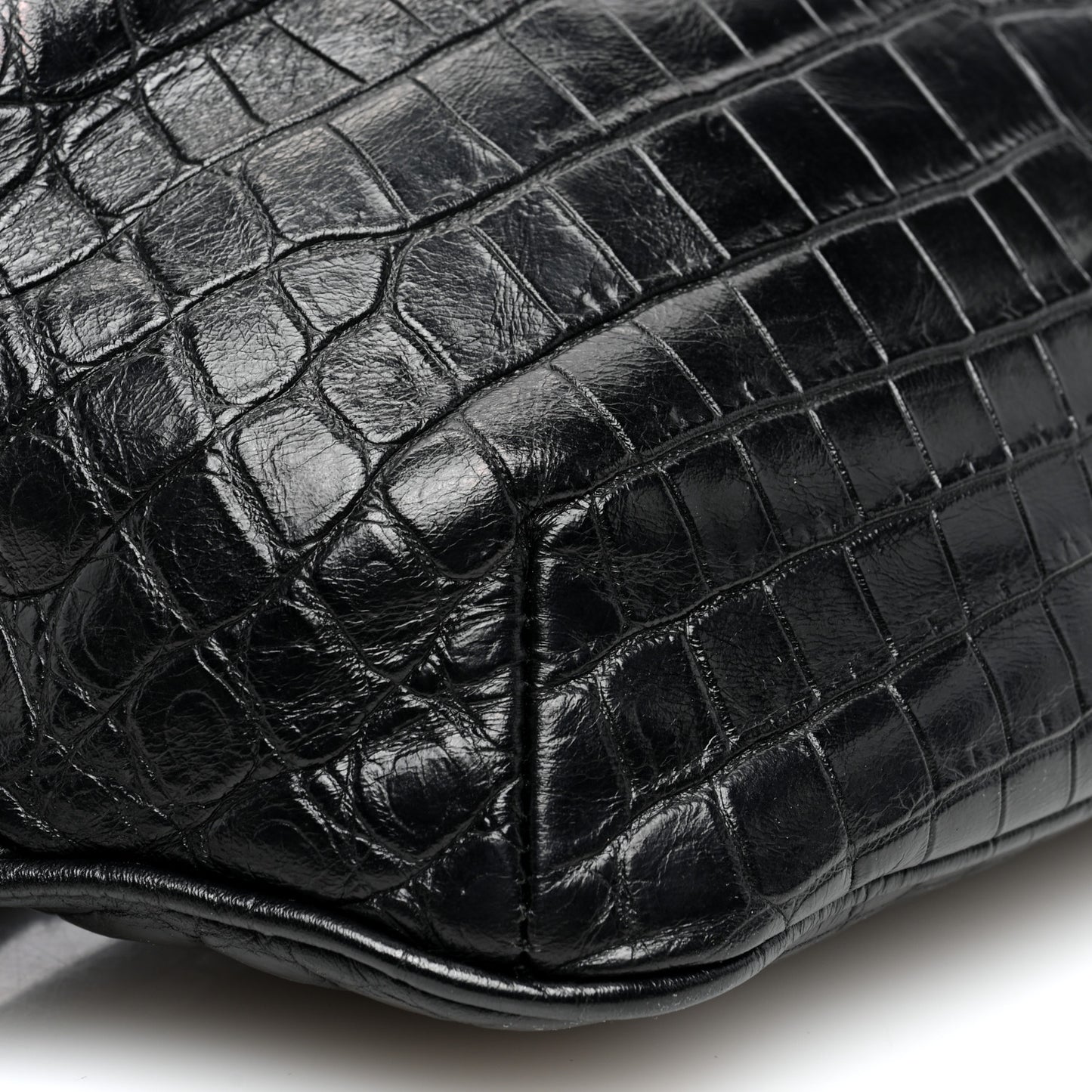 Calfskin Crocodile Embossed Monogram Belt Bag Black