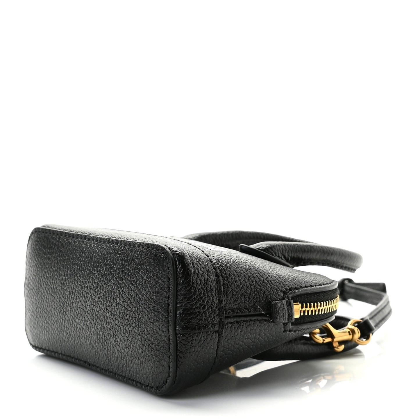 Grained Calfskin Logo Mini Ville Top Handle Bag Black White