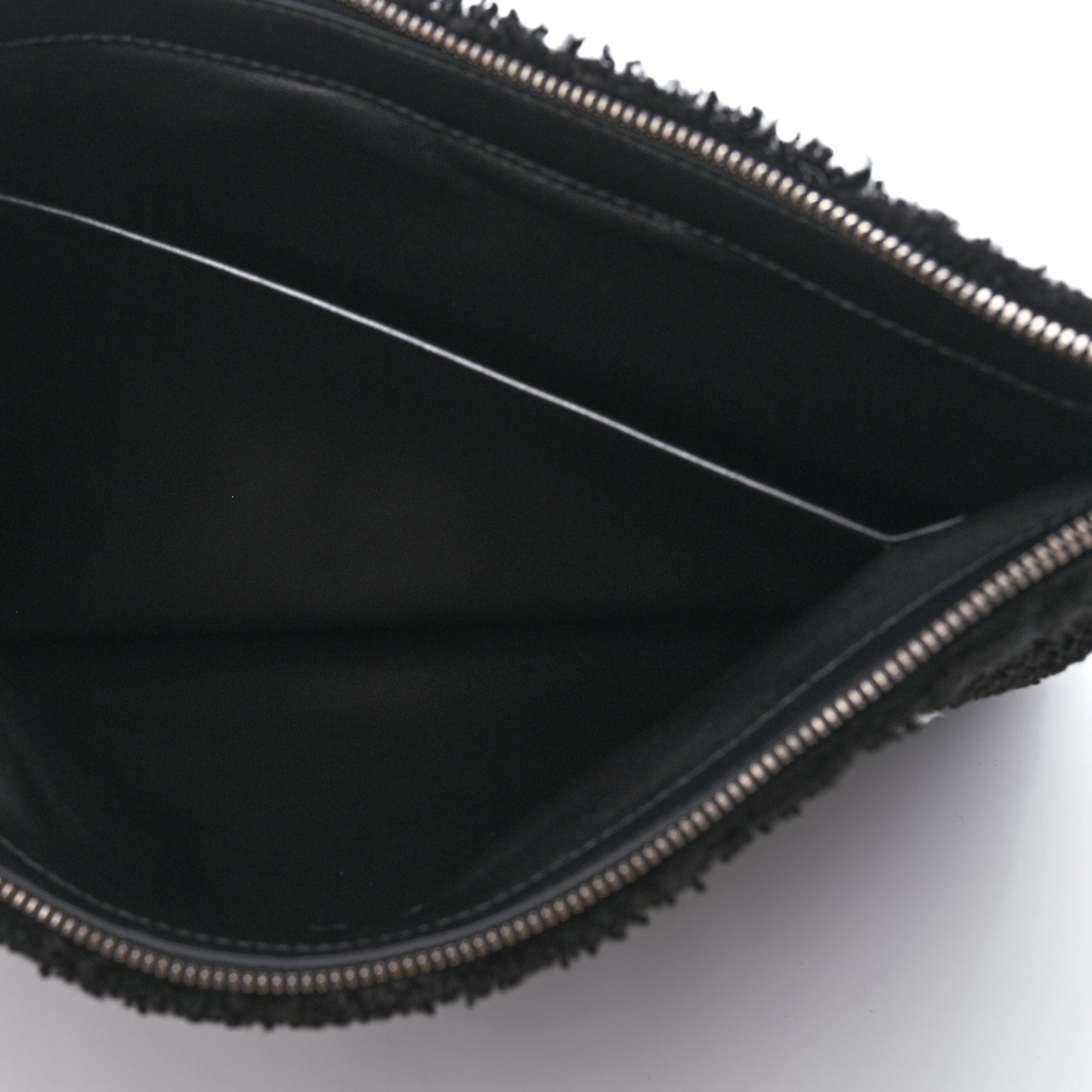 Sheepskin Shearling Contrasted Logo Large Zip Pouch Black
