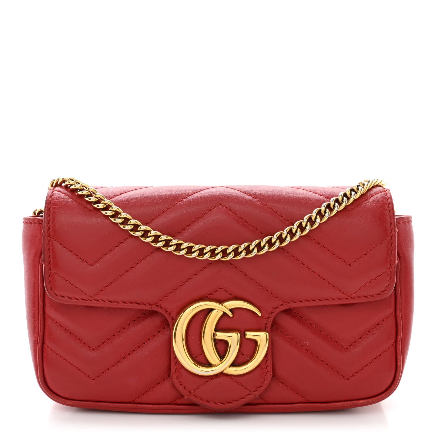 Calfskin Matelasse Super Mini GG Marmont Shoulder Bag Hibiscus Red