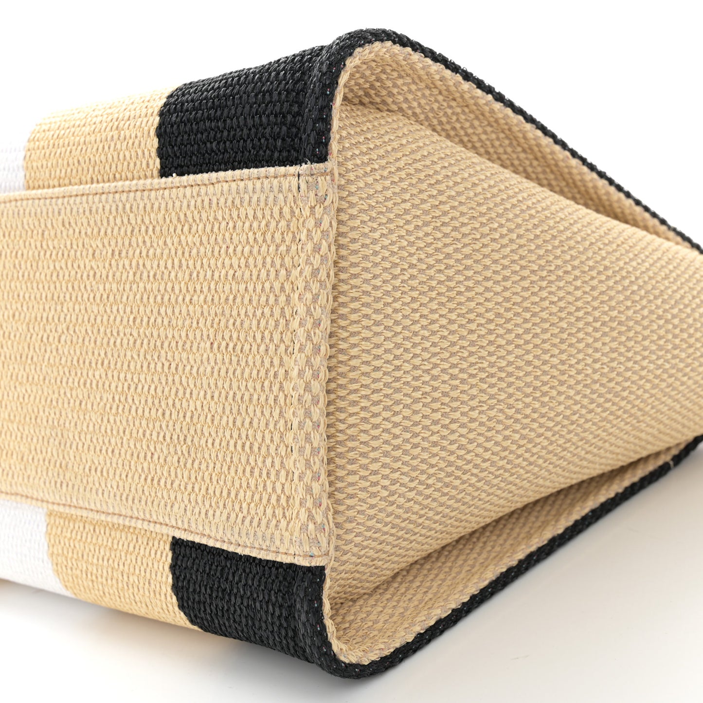 Straw Raffia Calfskin Striped Medium Deauville Tote Black Beige Ivory