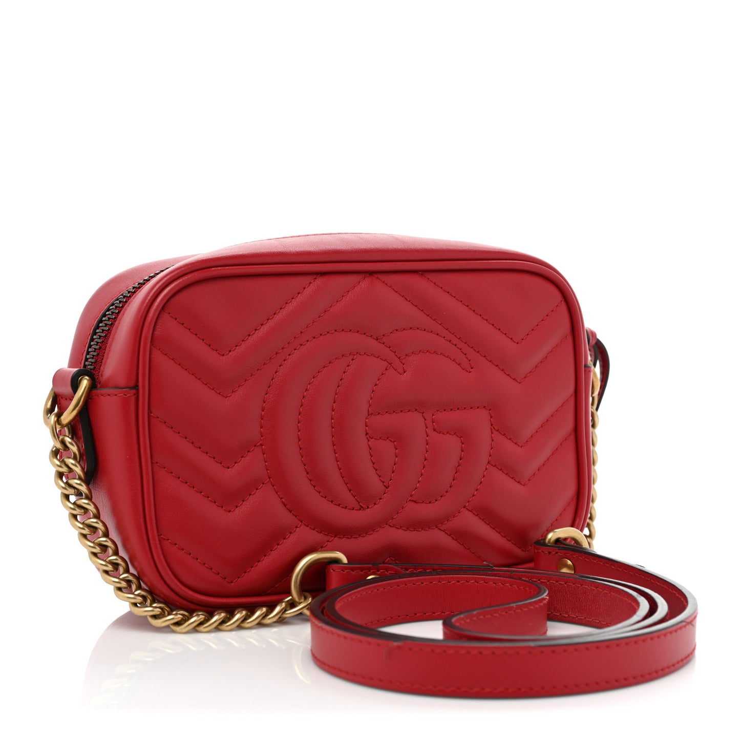 Calfskin Matelasse Mini GG Marmont Chain Shoulder Bag Hibiscus Red