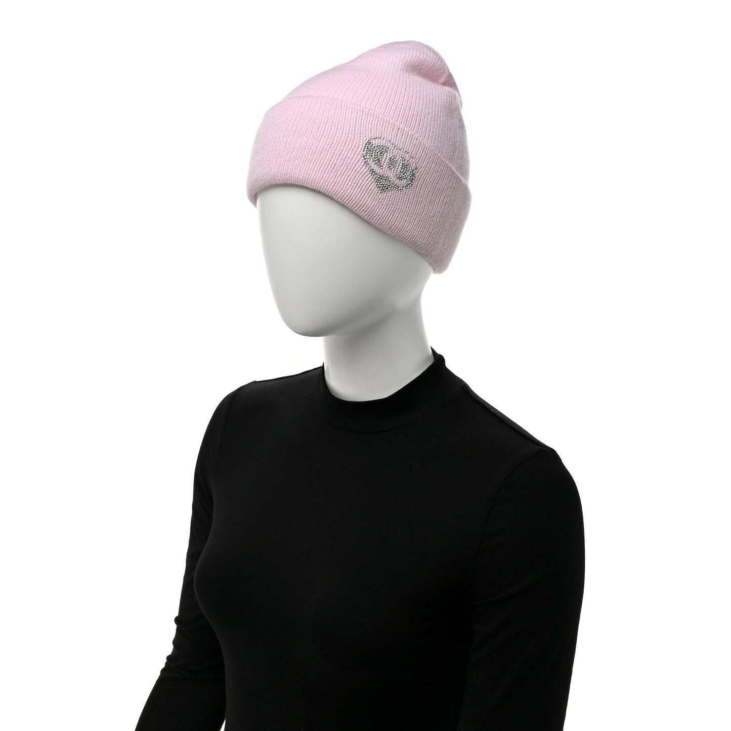Cashmere Crystal CC Heart Beanie Hat Light Pink