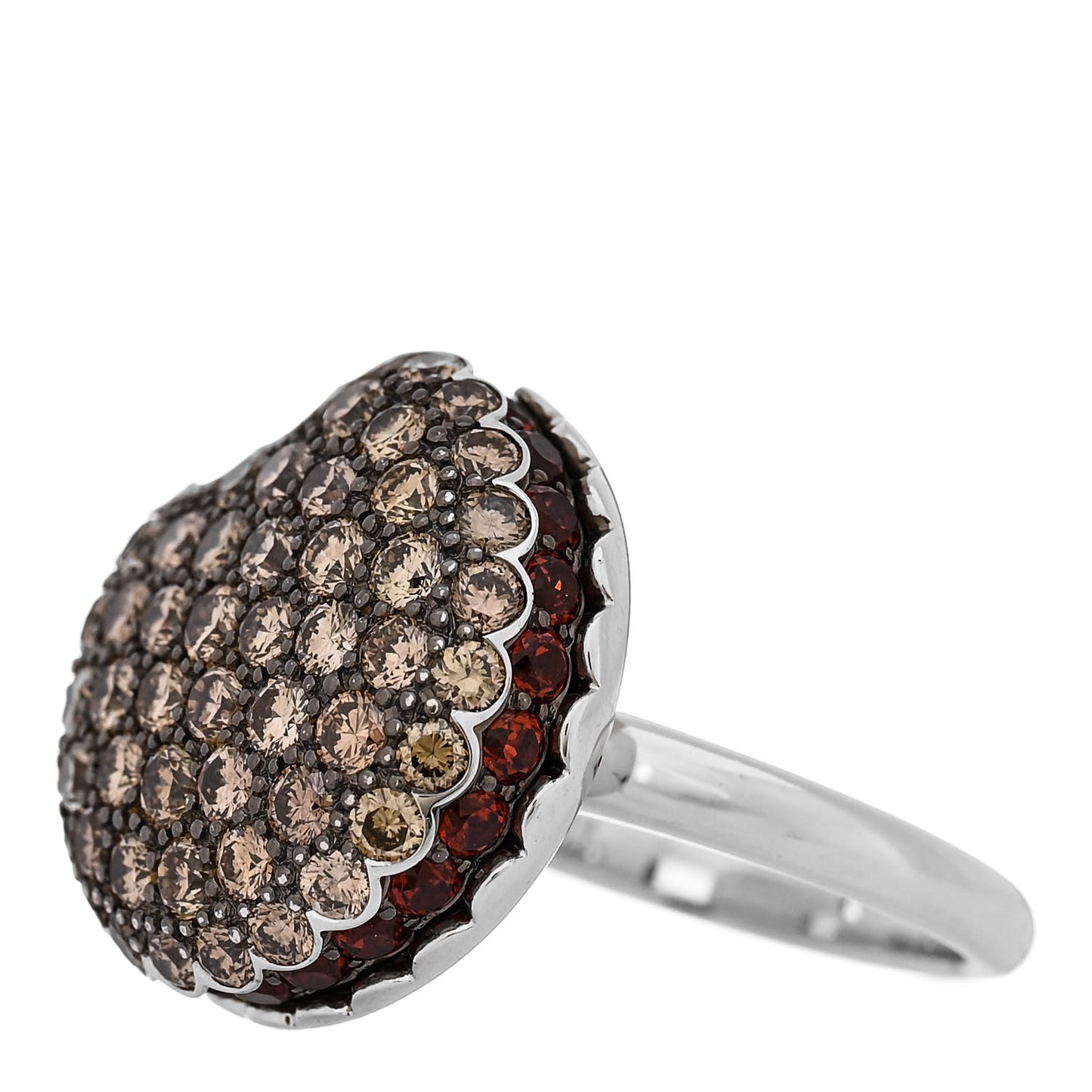 18K White Gold Brown Diamond Garnet Macaron Ring 54 6.75
