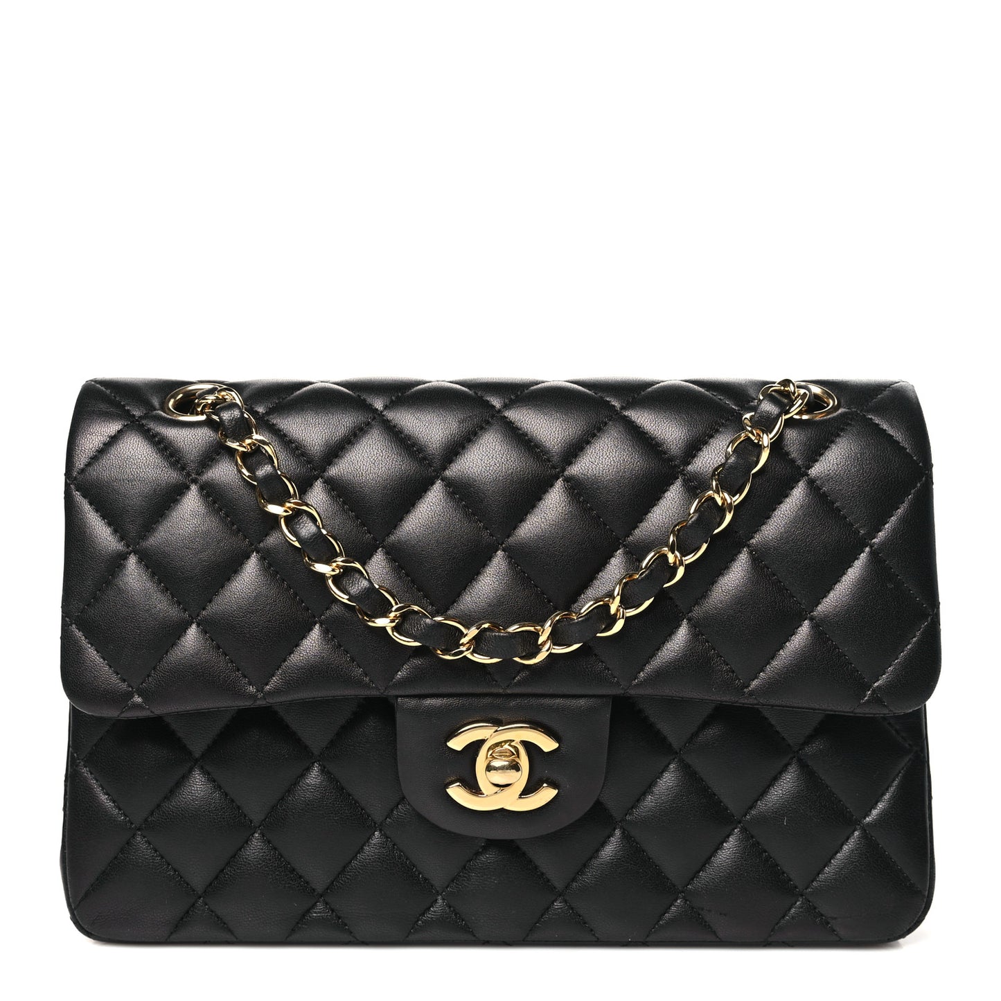Lambskin Quilted Small Double Flap Black