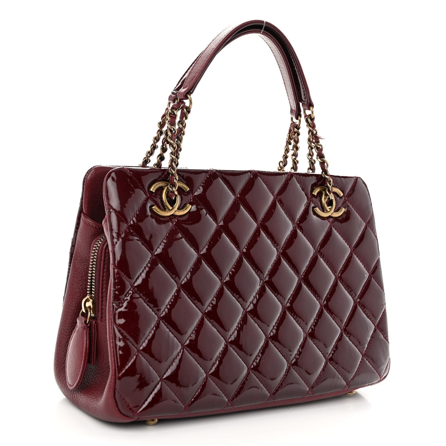 Patent Quilted CC Small Tote Red
