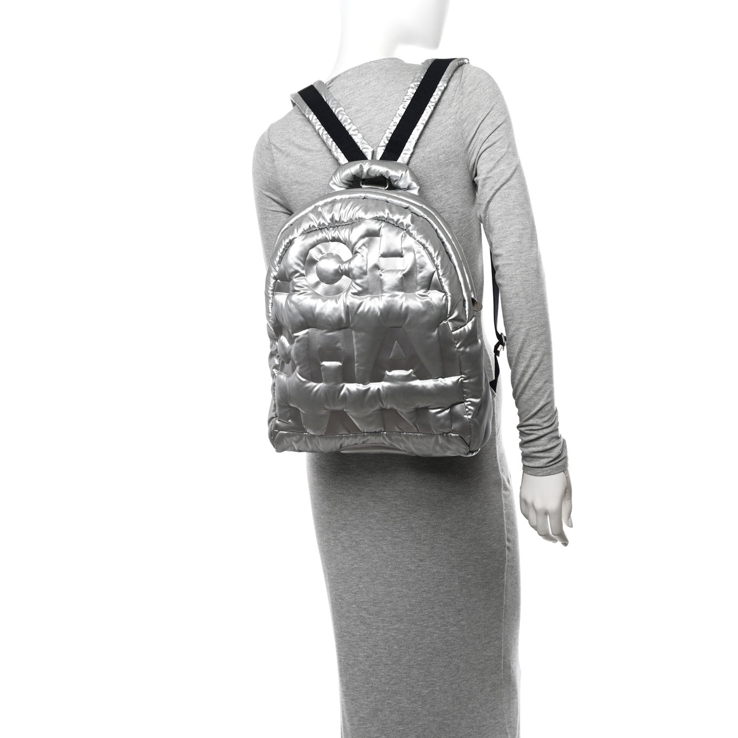 Nylon Embossed Doudoune Backpack Silver
