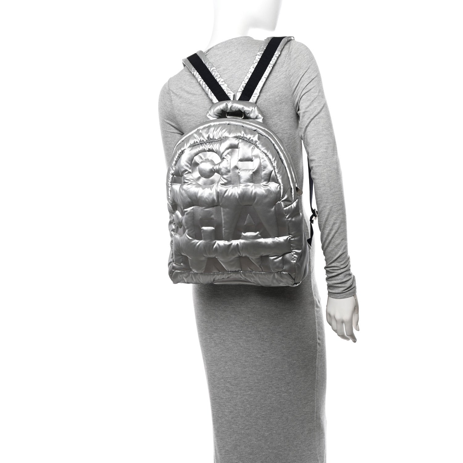 Chanel Nylon Embossed Doudoune Backpack Silver 2 of 11