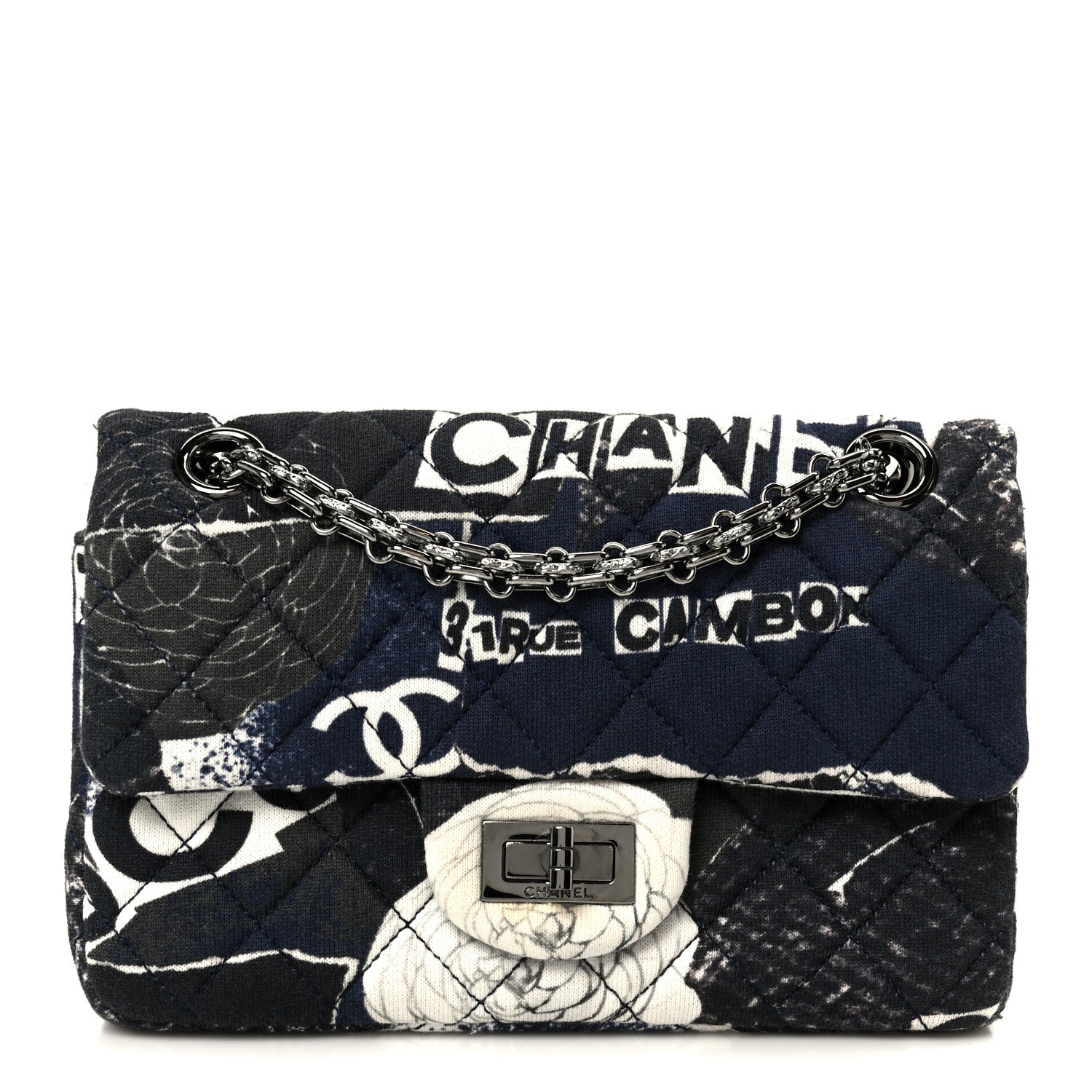 Chanel Jersey Quilted Camellia 2.55 Reissue Mini Flap Black White