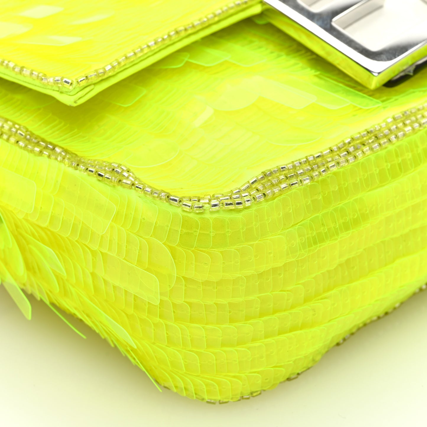 Transparent Paillettes Elaphe Mini Baguette Yellow Fluo Avorio