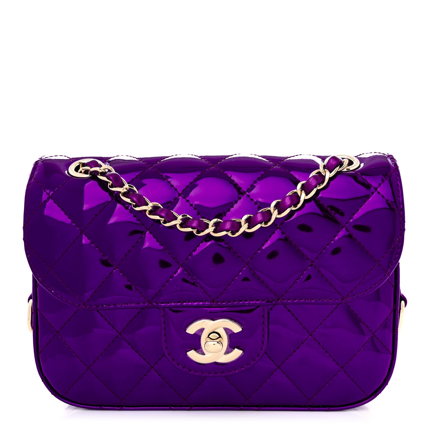 Mirror Calfskin Metallic Calfskin Quilted Hollywood Boulevard Mini Flap With Star Coin Purse Purple