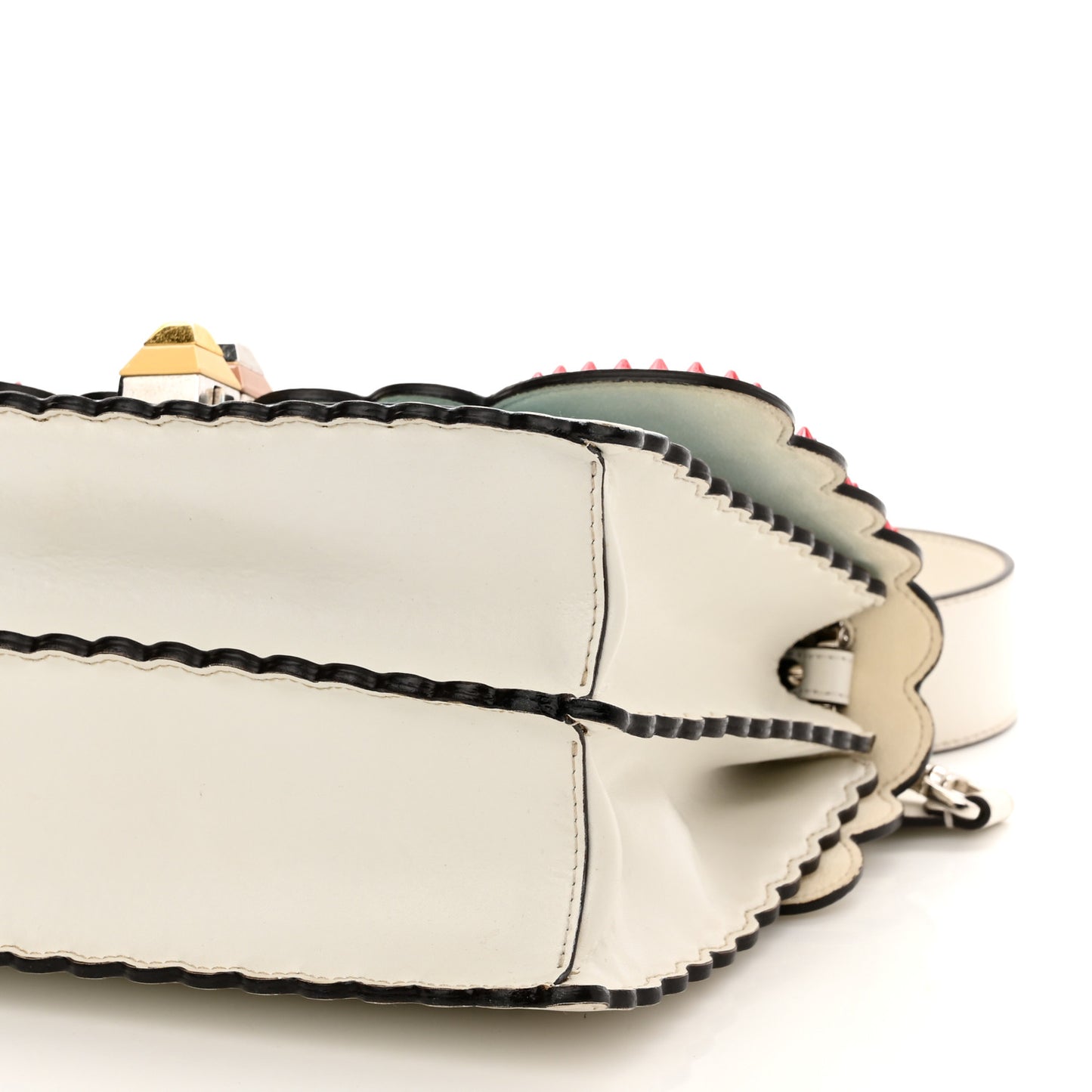 Vitello Liberty Scalloped Studded Flowers and Bows Kan I Shoulder Bag White Multicolor