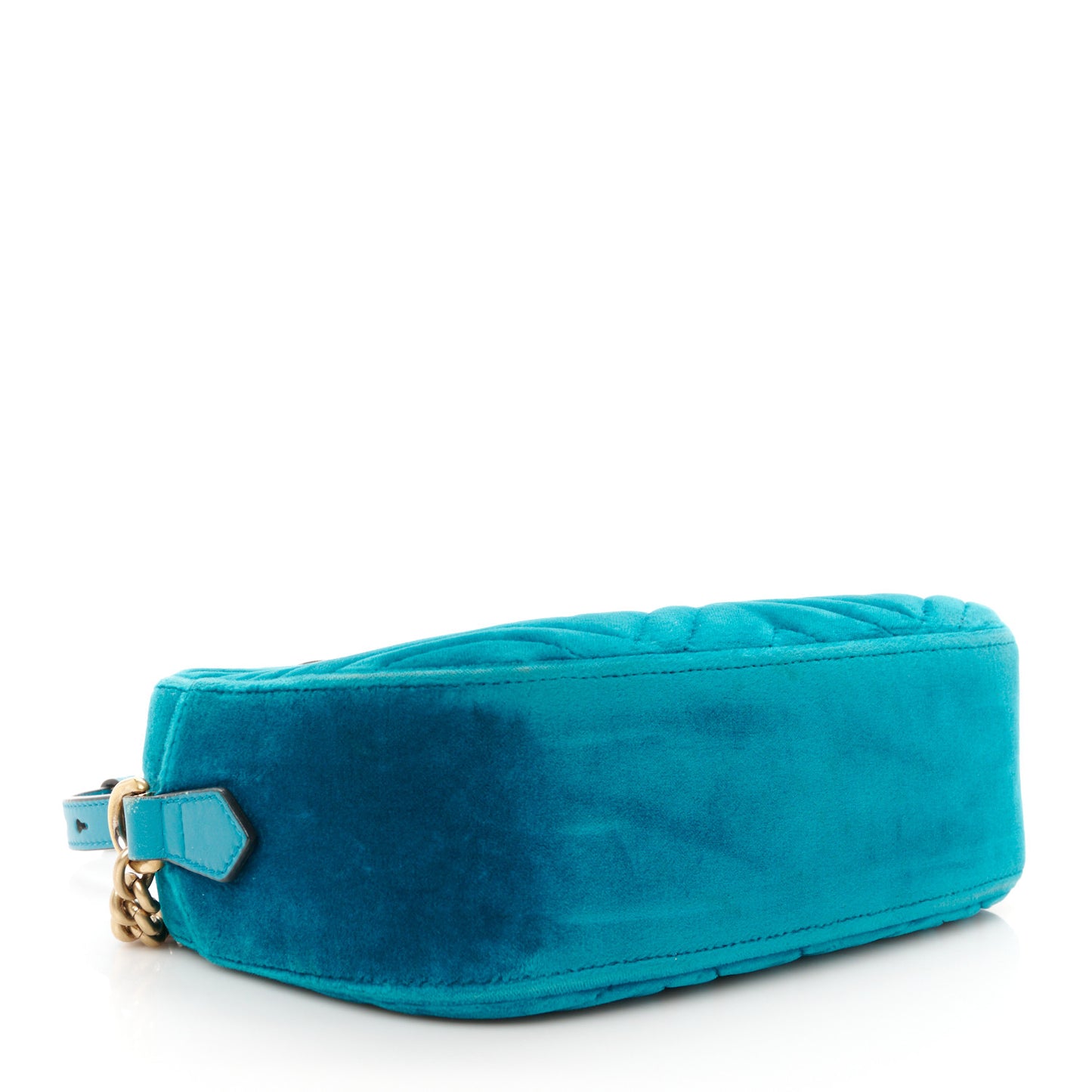 Velvet Matelasse Small GG Marmont Chain Shoulder Bag Pavone Cyan