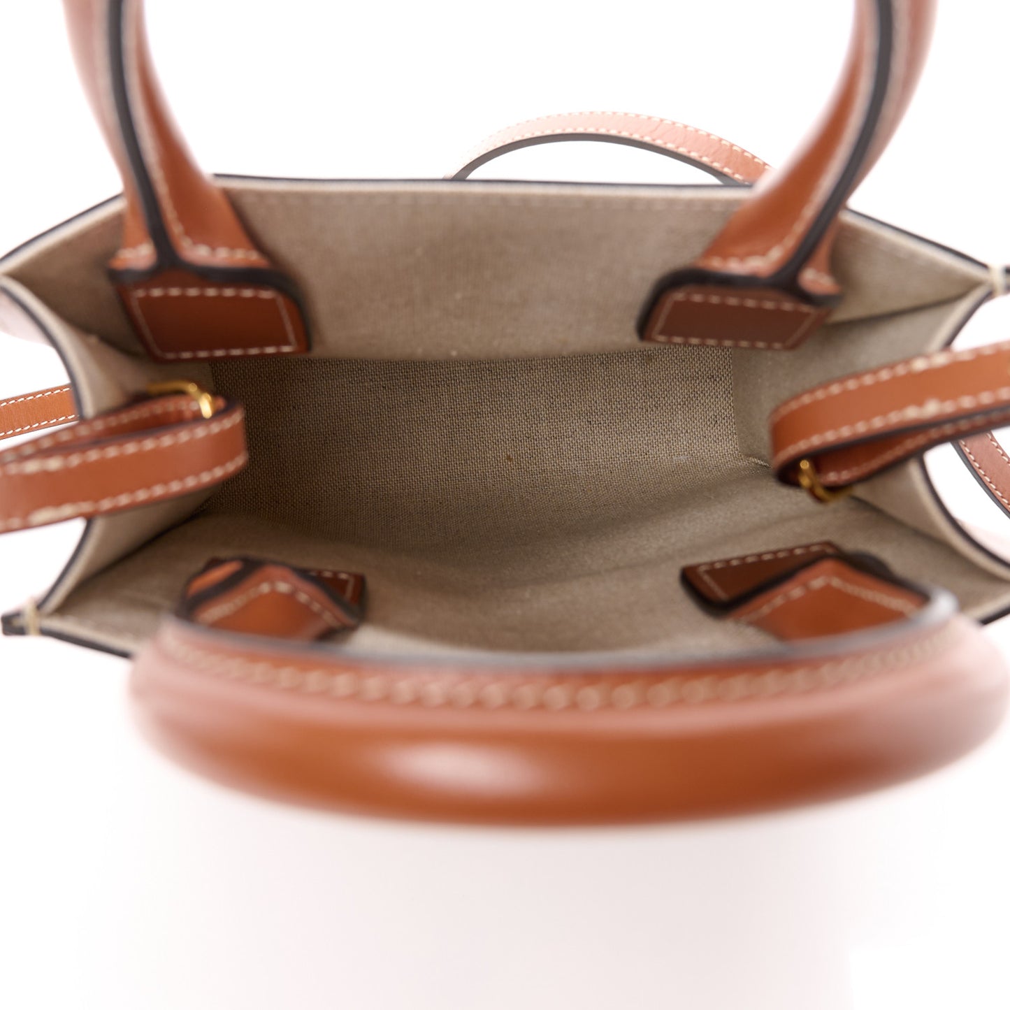 Canvas Calfskin Sulky Print Mini Vertical Cabas Natural Tan